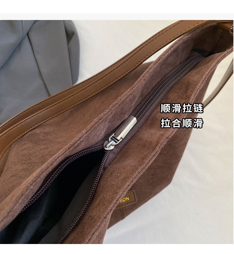 Maillard Suede Hobo Shoulder Bag Large Capacity Khaki