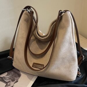 Maillard Suede Hobo Shoulder Bag Large Capacity Khaki